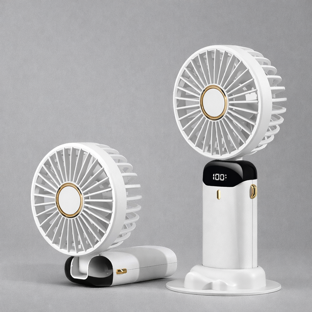 Portable Handheld & Desk Fan with Digital Display – Rechargeable Mini Fan with Adjustable Speed, Foldable Design & Multi-Color Options