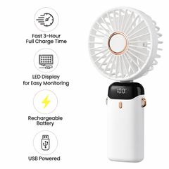 Portable Handheld & Desk Fan with Digital Display – Rechargeable Mini Fan with Adjustable Speed, Foldable Design & Multi-Color Options