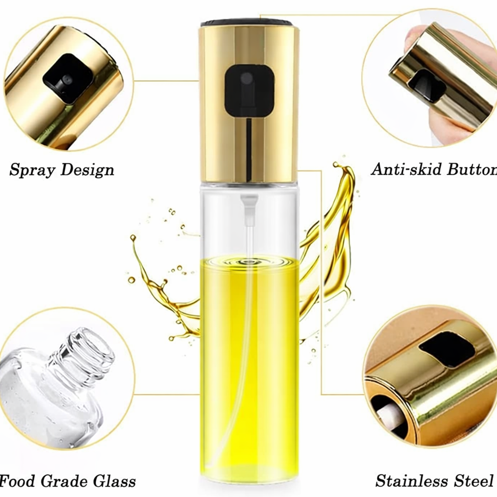 Premium Oil Spray Bottle – Stainless Steel & Glass Cooking Oil Sprayer for Healthy Baking, Frying, Salad & BBQ