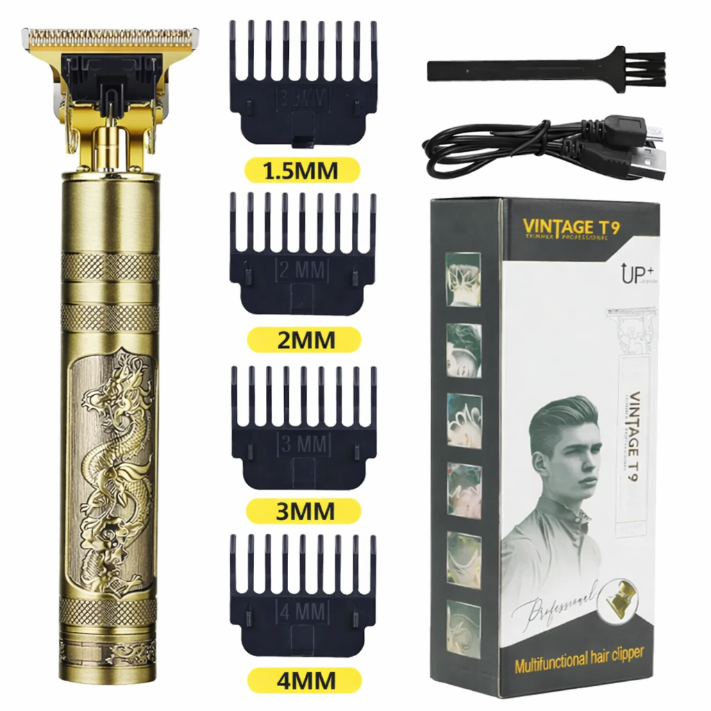 Vintage T9 Professional Hair Trimmer – Rechargeable Zero Gap T-Blade Beard & Hair Clipper for Men