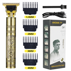 Vintage T9 Professional Hair Trimmer – Rechargeable Zero Gap T-Blade Beard & Hair Clipper for Men
