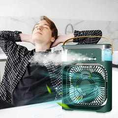 Portable Mini Air Cooling Fan with Water Tank, Adjustable Wind Speeds, USB Rechargeable Personal Air Cooler & LED Night Light – Desktop Cooling Fan for Home, Office & Bedroom